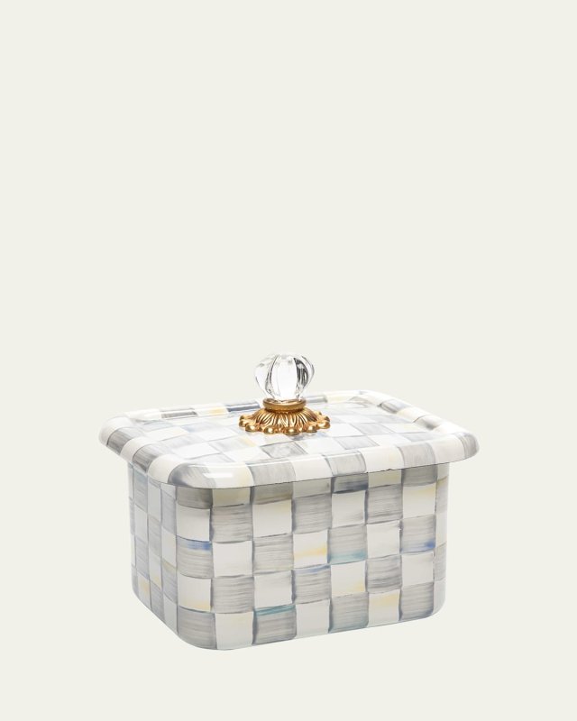 7.5" Sterling Check Enamel Recipe Box