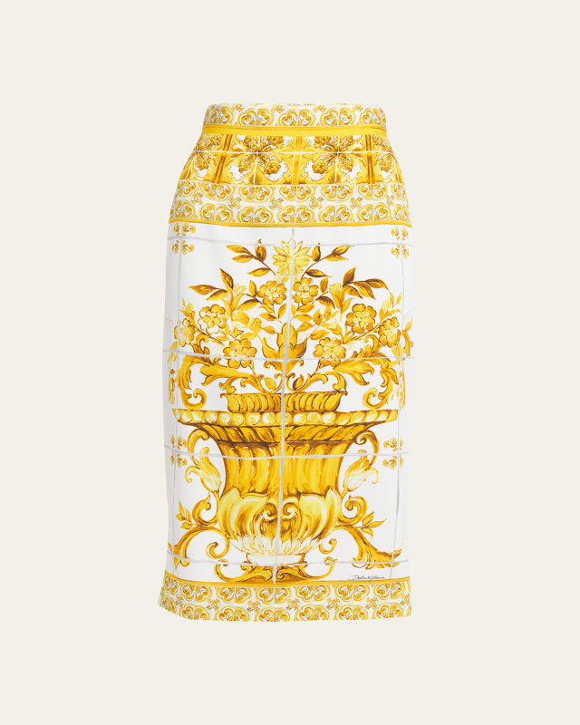 Maioliche Print Midi Pencil Skirt
