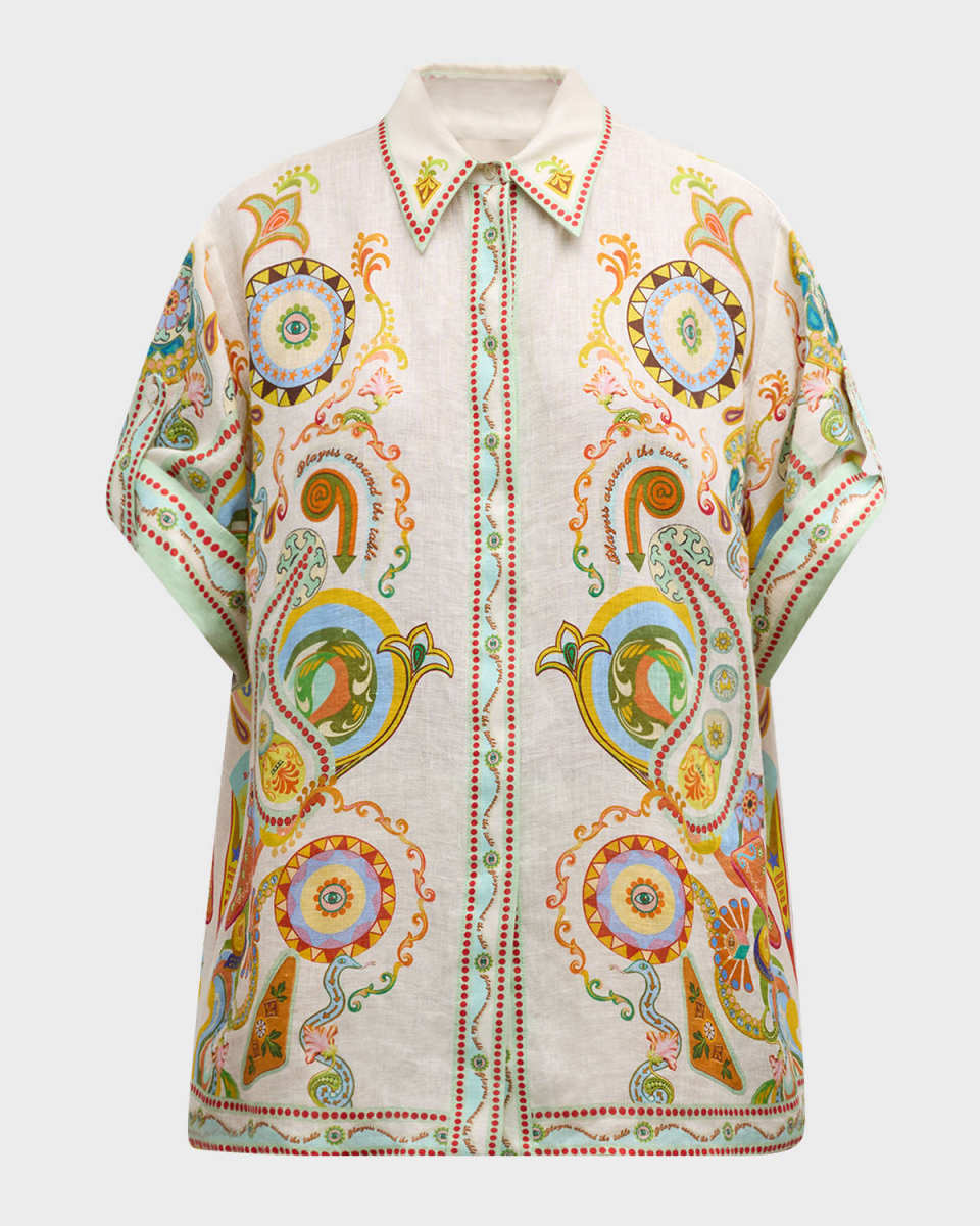 Pinball Mullticolor Linen Button-Front Shirt