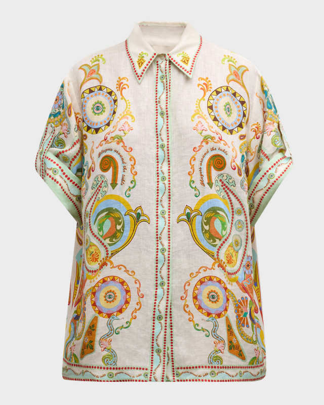 Pinball Mullticolor Linen Button-Front Shirt