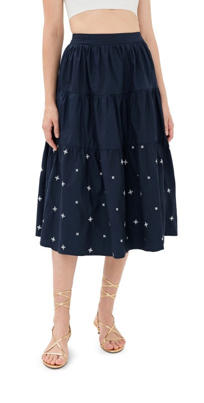 En Saison Irene Midi Skirt Navy White