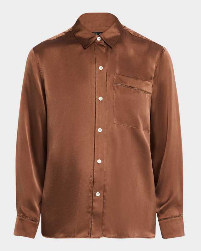 Oak Silk Charmeuse Button-Front Shirt