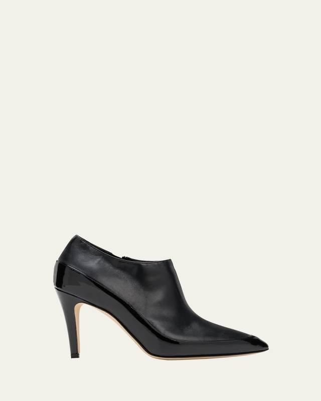 Mixed Leather Low-Cut Ankle Booties