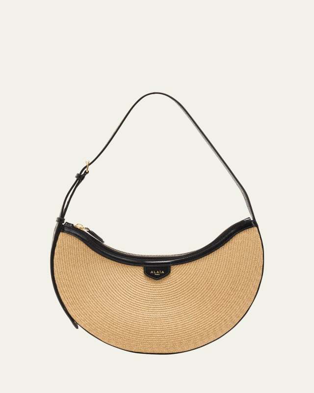 One Piece Demi Shoulder Bag in Paper Straw and Leather