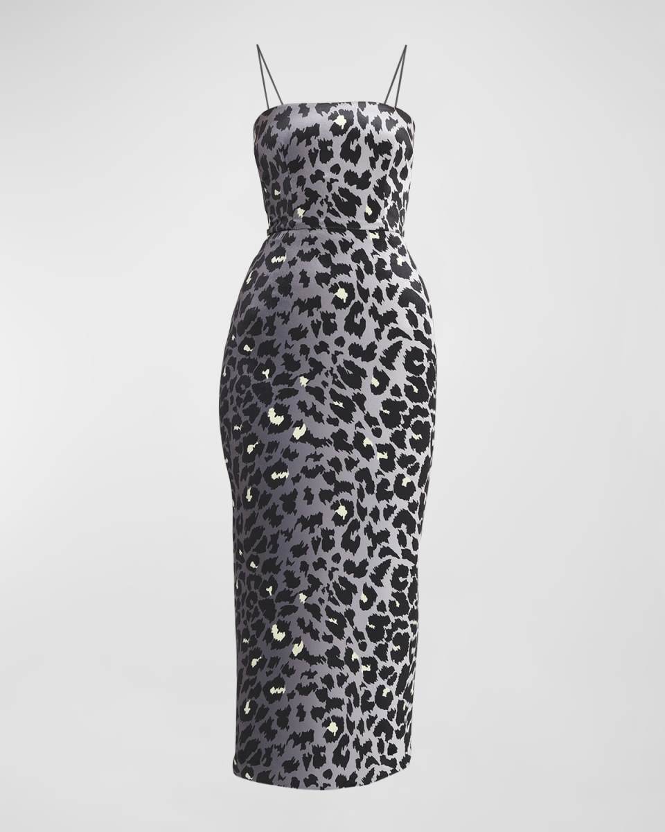 Printed Velvet Strapless Midi Dress