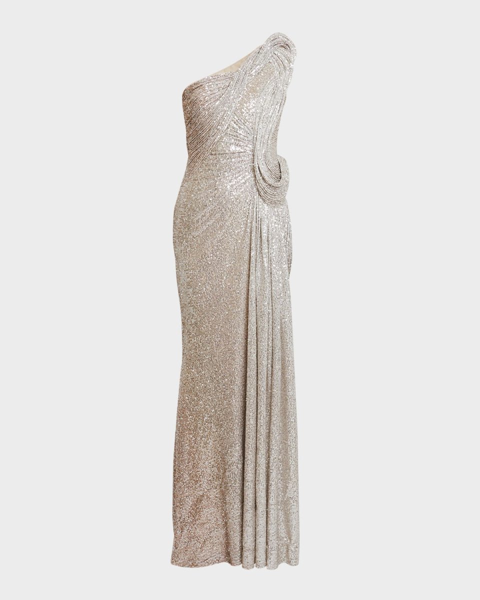 Sequin Sculpted One-Shoulder Slit-Hem Gown