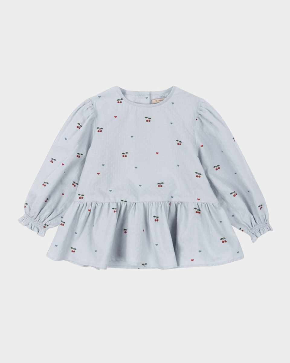 Girl's Evia Micro Cherry-Print Blouse, Size 9M-6