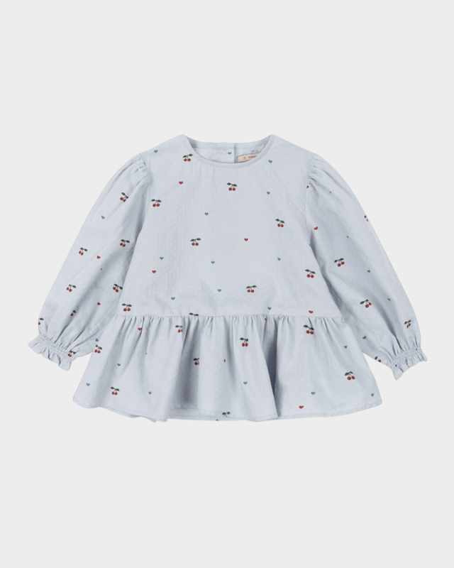 Girl's Evia Micro Cherry-Print Blouse, Size 9M-6