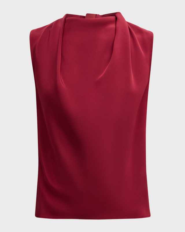 Cowl-Neck Sleeveless Silk Crepe Top
