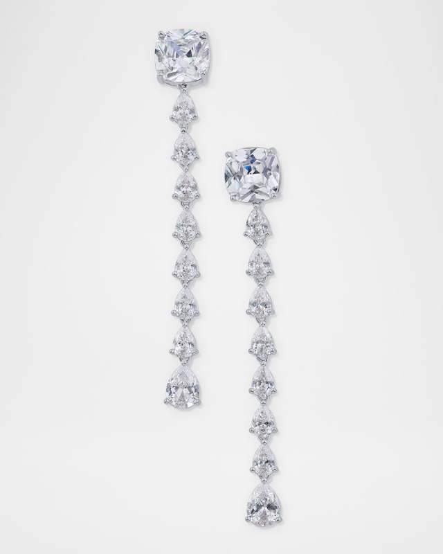 Pear and Cushion Cubic Zirconia Linear Drop Earrings