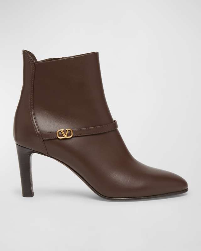 VLogo Leather Stiletto Booties