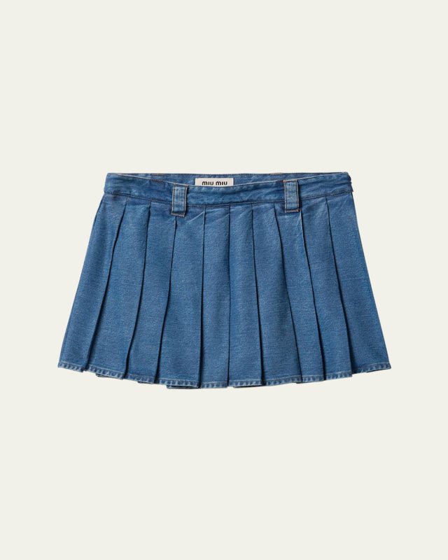 Denim Pleated Mini Skirt
