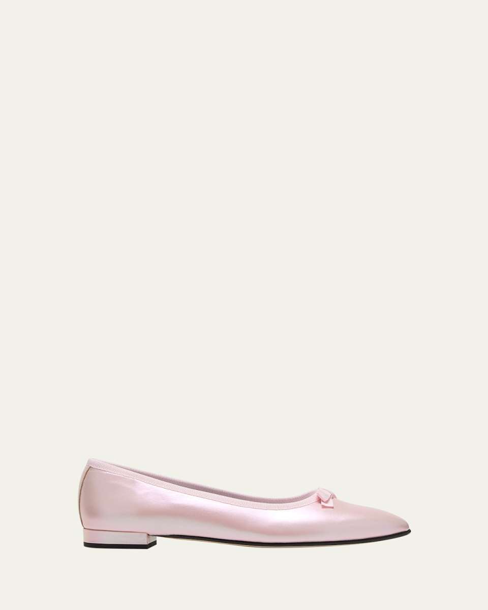 Metallic Bow Square-Toe Ballerina Flats