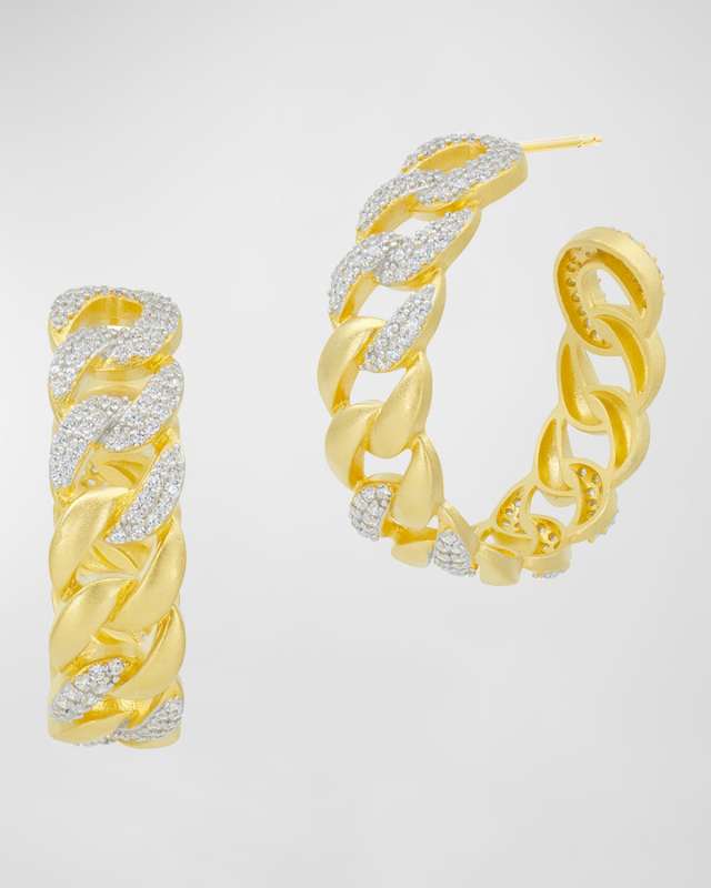 Pave Chain Link Hoop Earrings