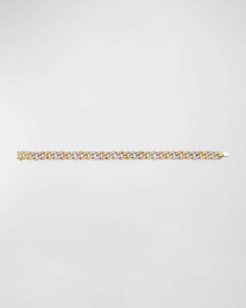 14k Tri-Tone Diamond Pave Small Link Bracelet