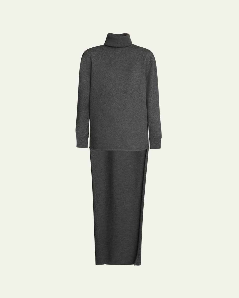 Turtleneck Long-Back Wool-Cashmere Sweater