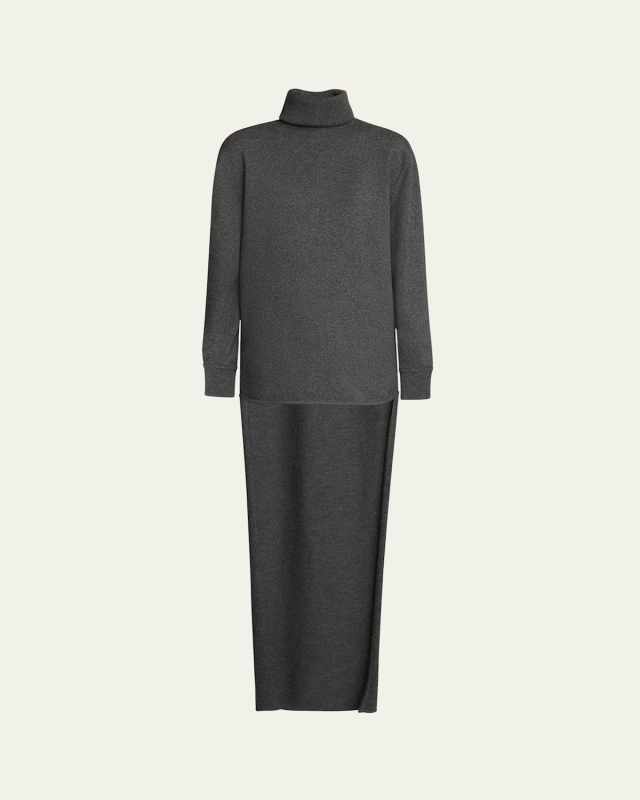 Turtleneck Long-Back Wool-Cashmere Sweater