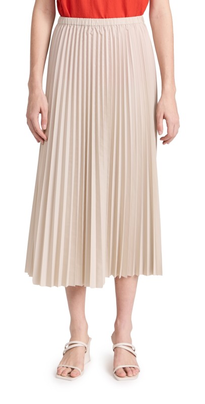 Tibi Italian Sporty Nylon Sunray Pleated Pullon Skirt Ash