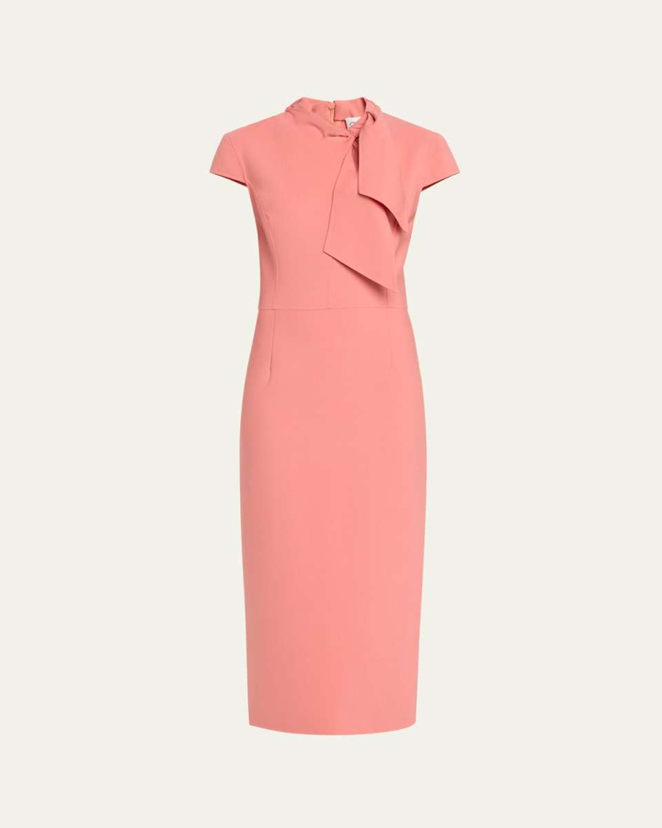 Tie-Neck Stretch Wool Sheath Dress