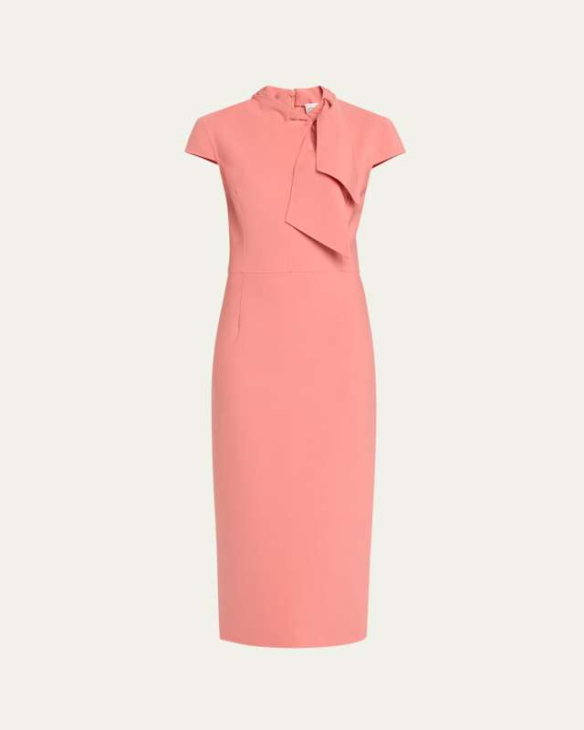 Tie-Neck Stretch Wool Sheath Dress
