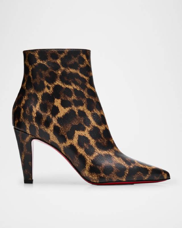 Vibella Red-Sole Leopard-Print Leather Booties