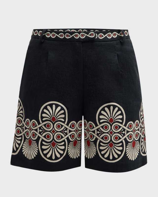 Abstract Pleated Cotton Boyfriend Shorts