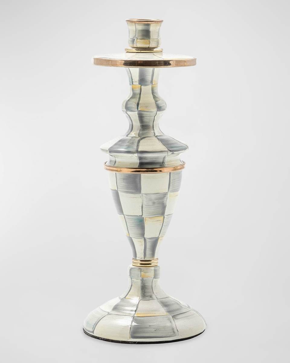 Sterling Check Enamel Candlestick Holder, Medium