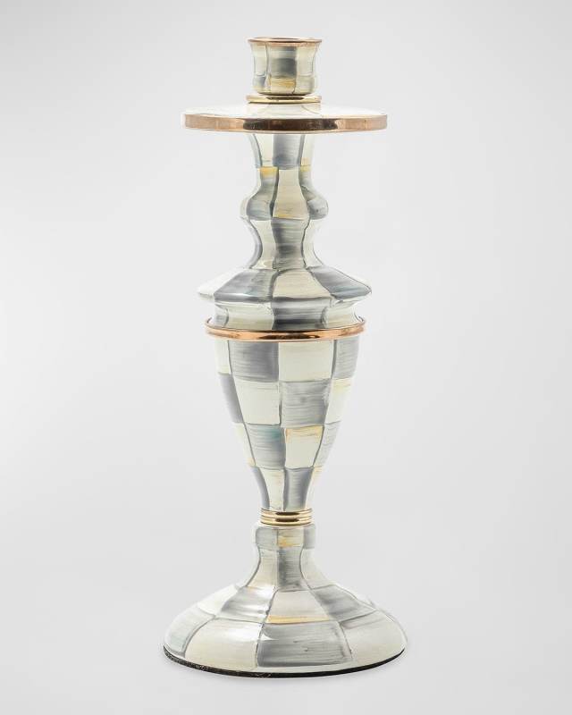 Sterling Check Enamel Candlestick Holder, Medium
