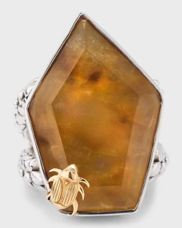 Faceted Dendritic Quartz Statement Ring in Sterling Silver