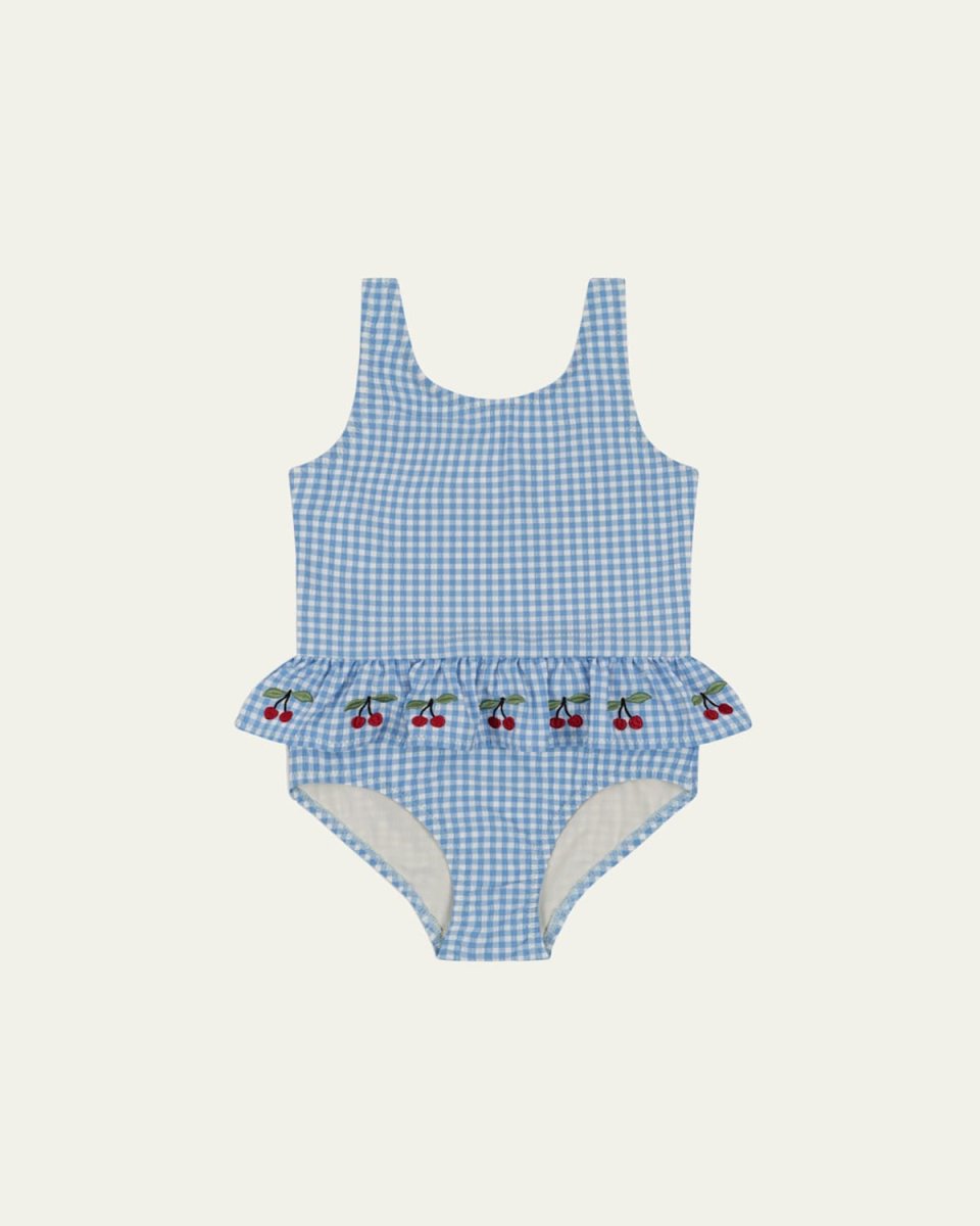 Girl's Sholine Gingham-Print One-Piece Swimsuit, Size 9M