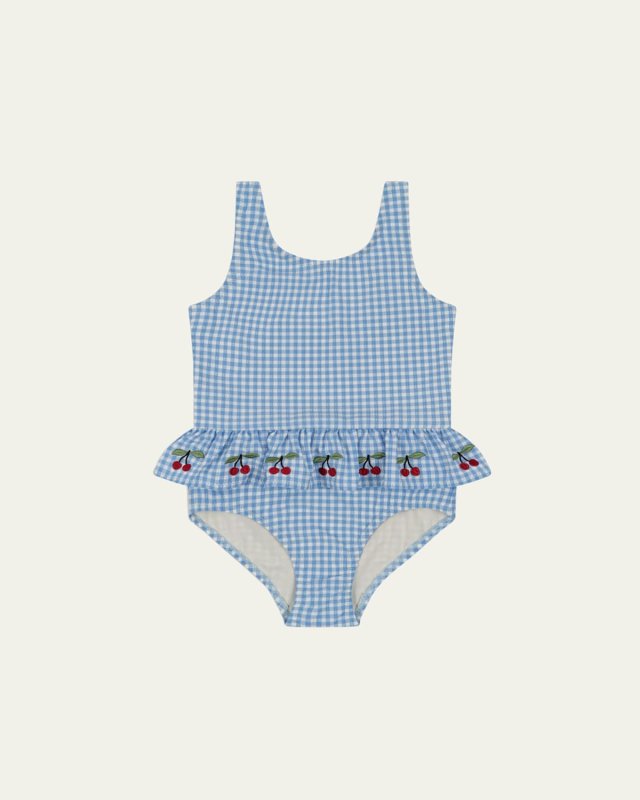 Girl's Sholine Gingham-Print One-Piece Swimsuit, Size 9M