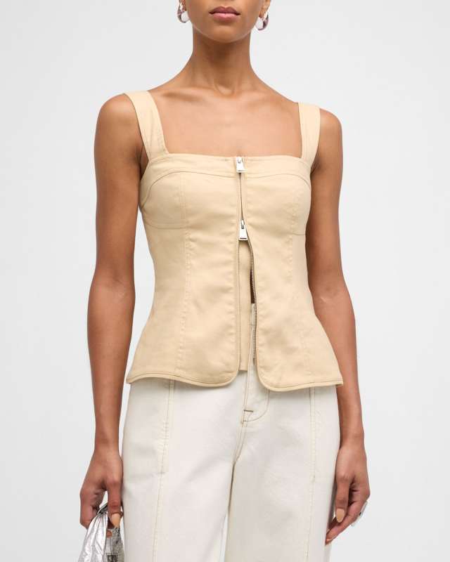 Nour Square-Neck Zip-Front Bustier Top