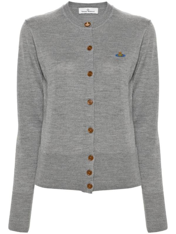 Orb logo-embroidered wool cardigan