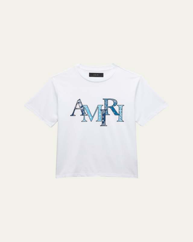 Boy's Bandana-Print Staggered Logo-Print T-Shirt, Size 4-12