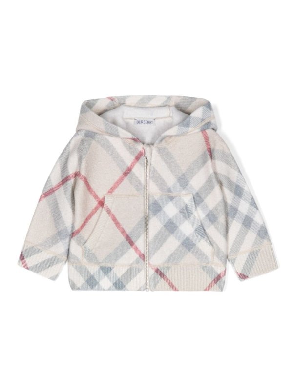 check-pattern wool zip-up hoodie