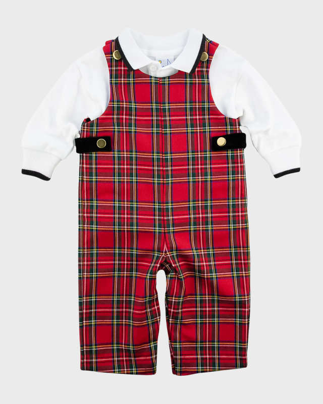 Girl's Tartan Plaid Jumpsuit & Polo, Size 6M-