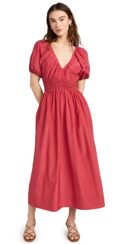 FAITHFULL THE BRAND Teatro Midi Dress Crimson