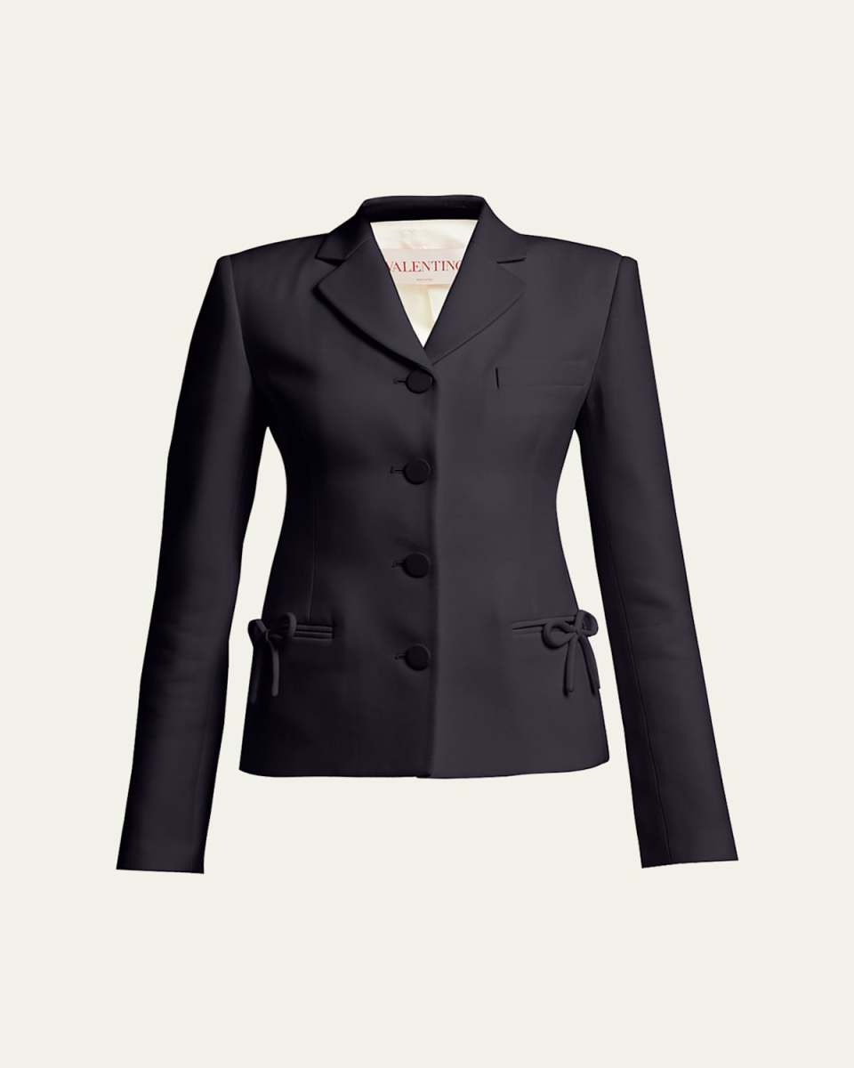 Crepe Couture Slim-Fit Blazer Jacket with Bow Details