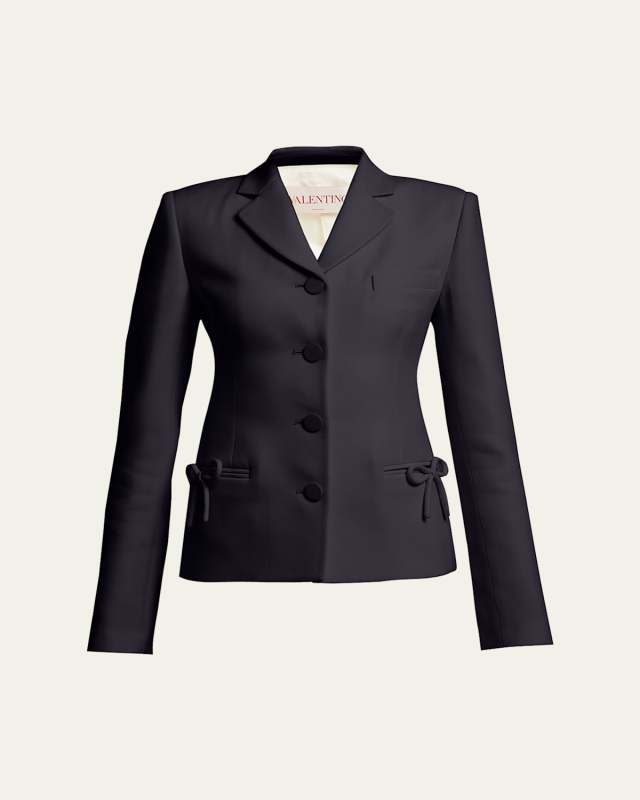 Crepe Couture Slim-Fit Blazer Jacket with Bow Details