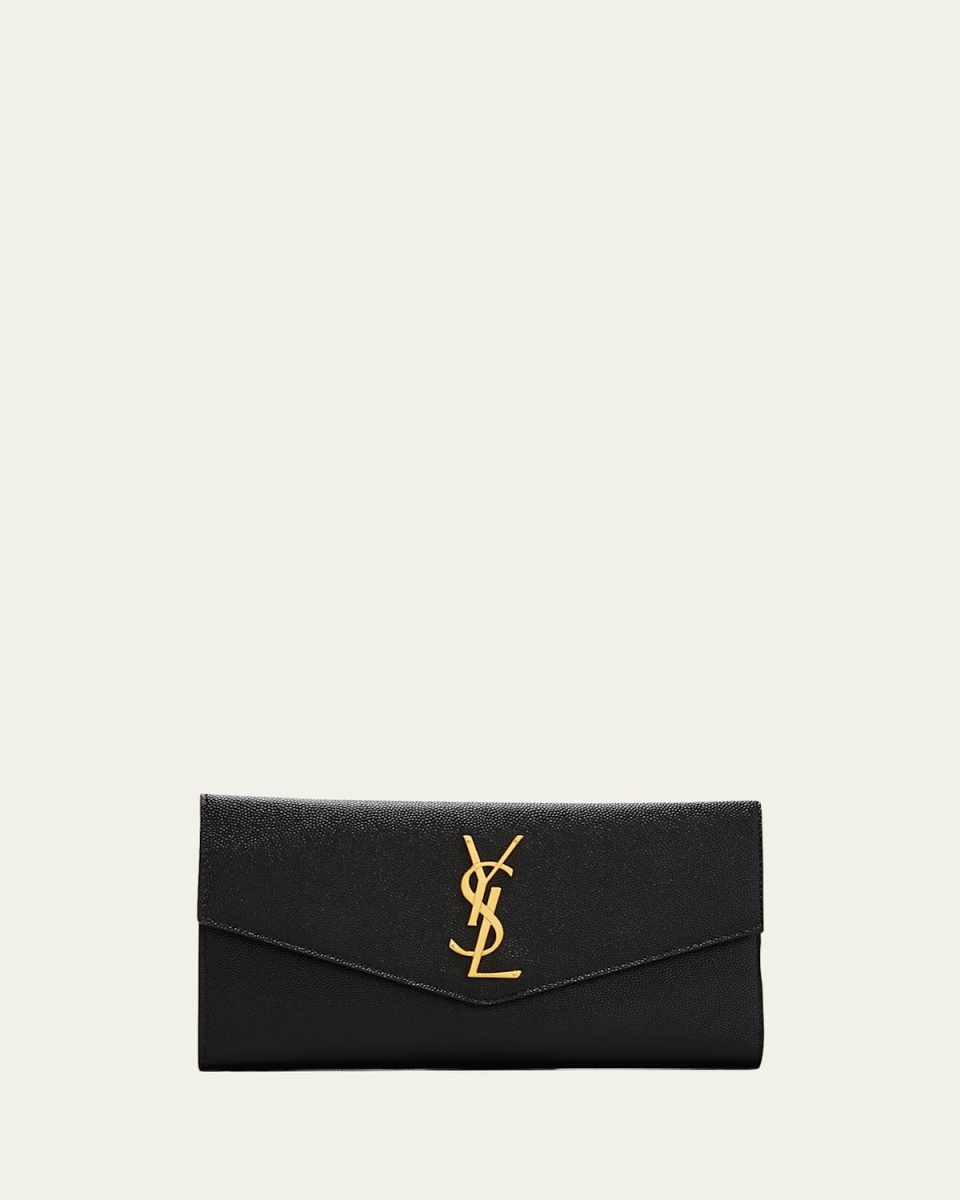 YSL Monogram Small Envelope Flap Wallet with Zip Pocket in Grained Leather