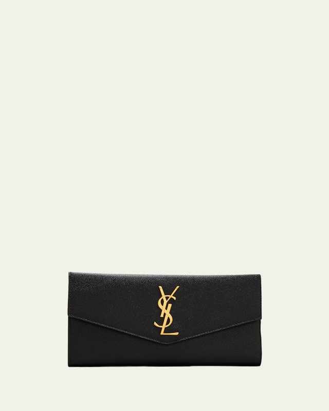 YSL Monogram Small Envelope Flap Wallet with Zip Pocket in Grained Leather