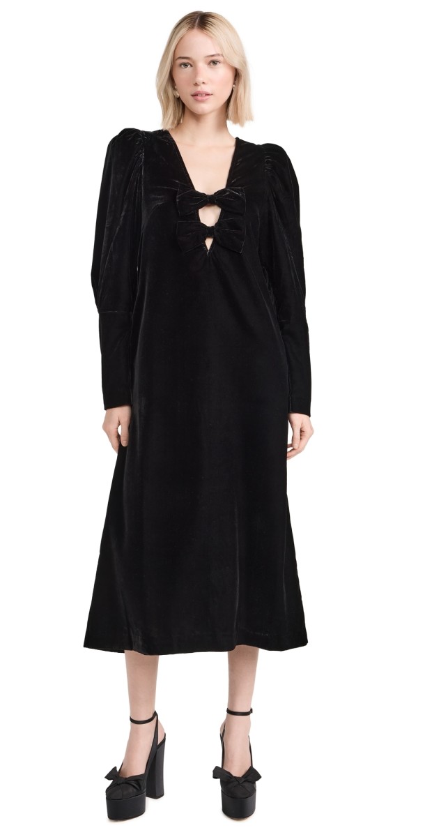 Sea Paloma Velvet Long Sleeve Dress Black