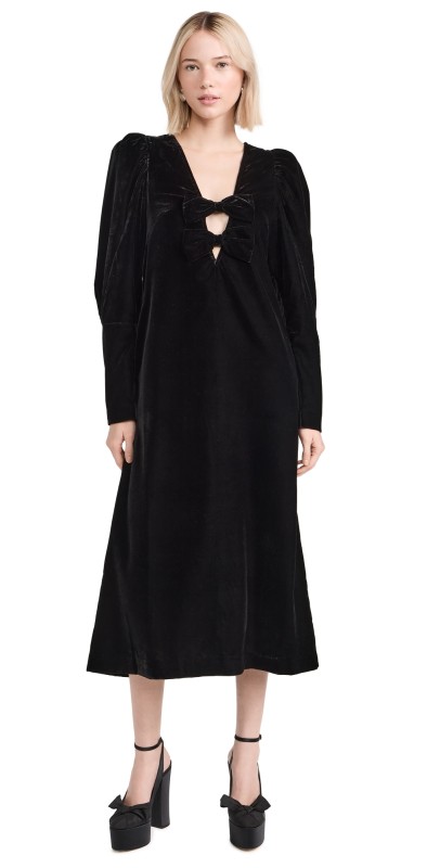 Sea Paloma Velvet Long Sleeve Dress Black