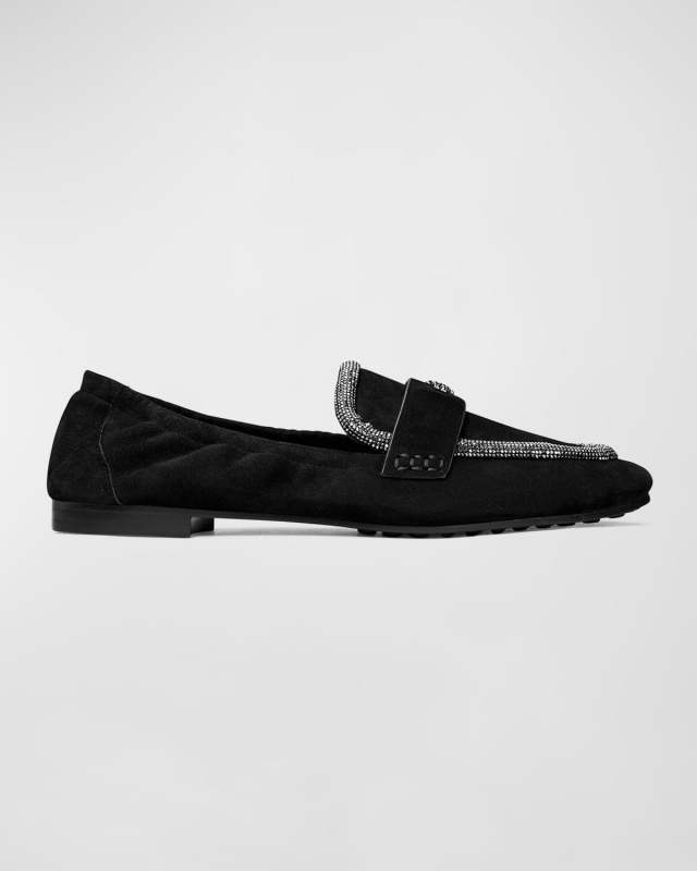 Suede Pave Medallion Ballerina Loafers