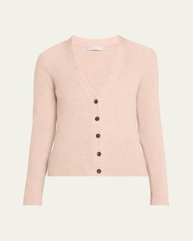 Cashmere Lurex Button-Front Cardigan