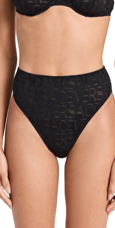 Versace Slip High Waist Mesh Panties Black