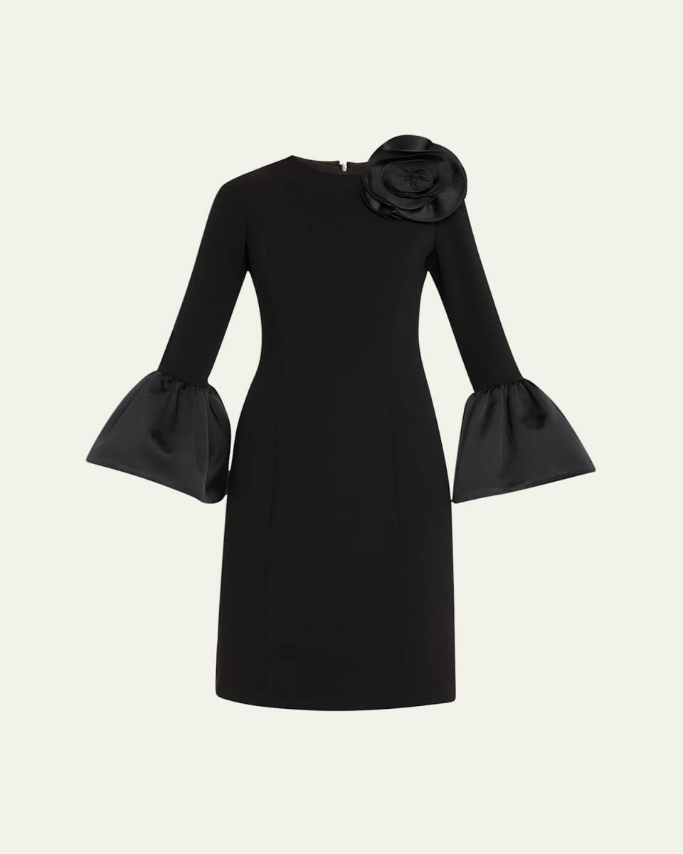 Bell-Sleeve Floral Applique Dress