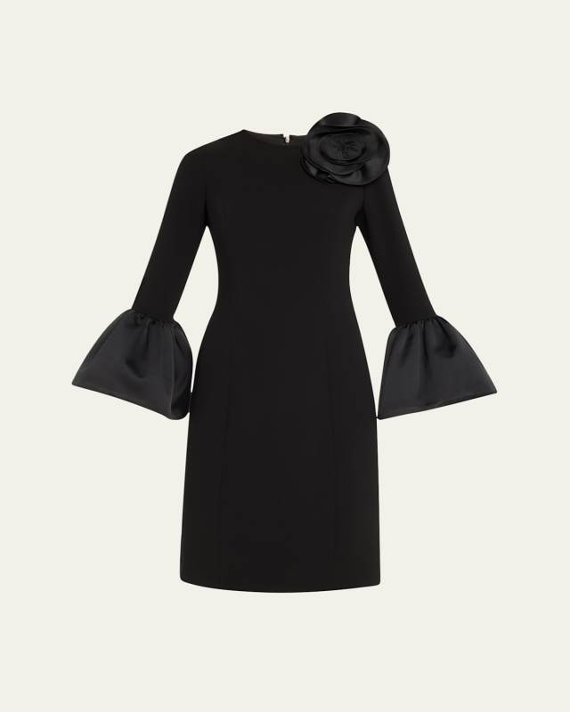Bell-Sleeve Floral Applique Dress
