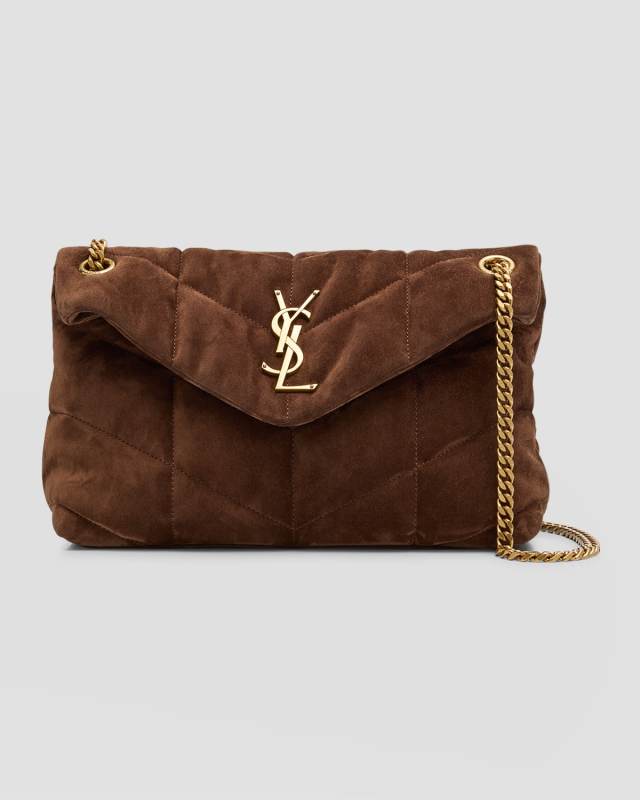 Lou Puffer Small YSL Shoulder Bag in Quilted Suede