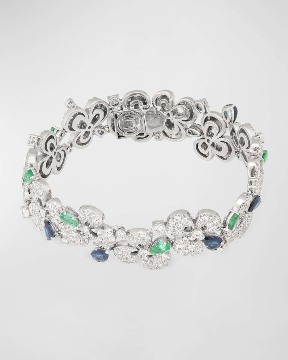 18K White Gold Ischia Diamond, Emerald, And Sapphire Bracelet